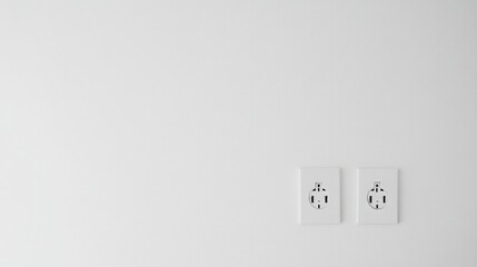 A minimalist shot of two white electrical outlets in a row on a bright white wall, emphasizing modern interior design and electrical safety, suitable for DIY projects.
