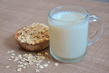 A cup of fresh homemade oat milk