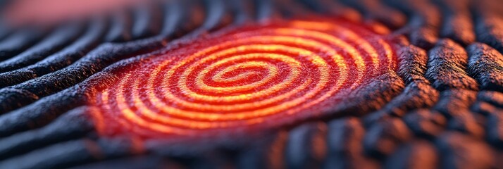 Biometric Fingerprint Scan Futuristic Glowing Spiral for ID Recognition and Security, 3D Render