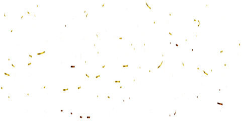 Luxury gold sparkle confetti glitter and zigzag ribbon falling down on transparent background. Vector illustration.