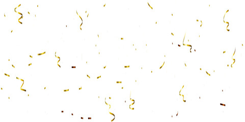 Luxury golden confetti glitter and zigzag ribbon falling down on transparent background. Holyday, festive and celebration background. Vector illustration.
