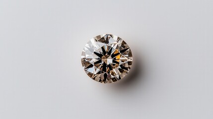 Sparkling round-cut diamond on minimalist gray background