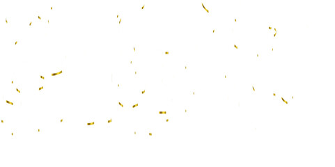 Luxury golden confetti glitter and zigzag ribbon falling down on transparent background. Holyday, festive and celebration background. Vector illustration.