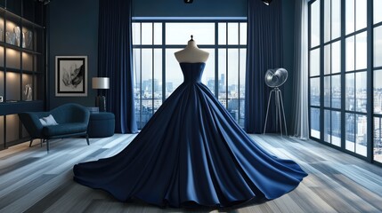 Naklejka premium Elegant Blue Dress Displayed in Modern Room