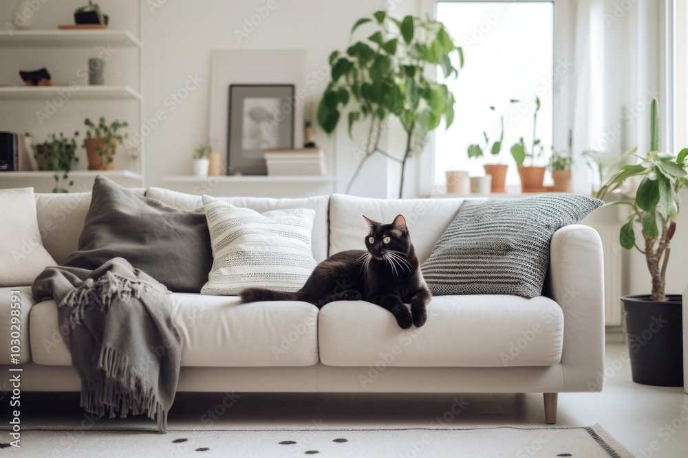 Canvas Prints Black man and a cat room architecture furniture.