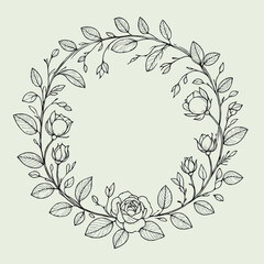 Adobe Illustrator Artwork
wreath of flowers, leaves
black and white vector frame illustration
set of decorative elements of plants background 