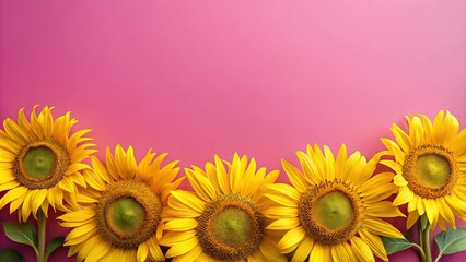 Vibrant yellow sunflowers on pink background in Point of View