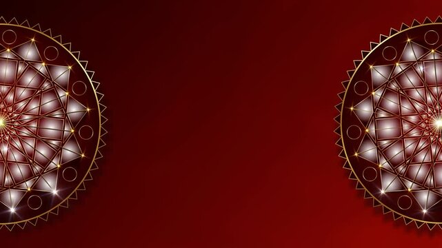 Animation of Luxury mandalas background with gold frame in arabesque pattern Arabic style. Motion Graphics Video Sacred Geometry Rotating, elegant dark red fluid Background and copy space for you text