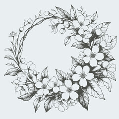 Adobe Illustrator Artwork
wreath of flowers, leaves
black and white vector frame illustration
set of decorative elements of plants background 