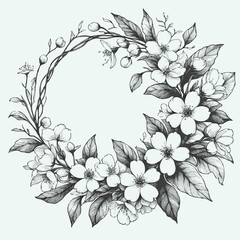 Adobe Illustrator Artwork
wreath of flowers, leaves
black and white vector frame illustration
set of decorative elements of plants background 