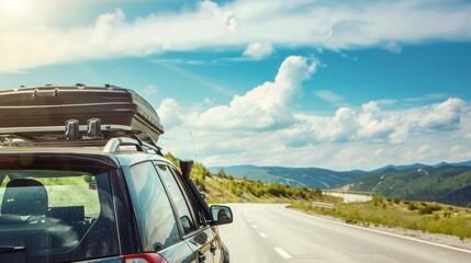 Car with roof box on the highway