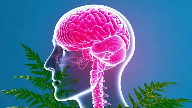 World stroke day concept with highlighted human brain and spine amid greenery