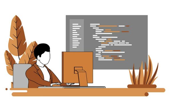 Programme code. Backend development, computer application. Software development process, programming language. Writing API and interface code. 3d animation, faceless.