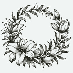 Adobe Illustrator Artwork
wreath of flowers, leaves
black and white vector frame illustration
set of decorative elements of plants background 