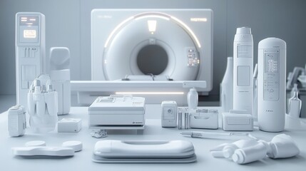 Future high-tech medical laboratory and treatment room.