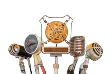 Row of authentic vintage microphones
