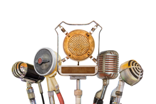 Row of authentic vintage microphones - Powered by Adobe