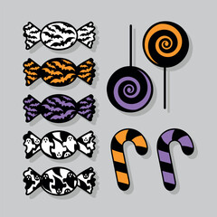 Halloween sweets, spooky candies, set of vector design elements