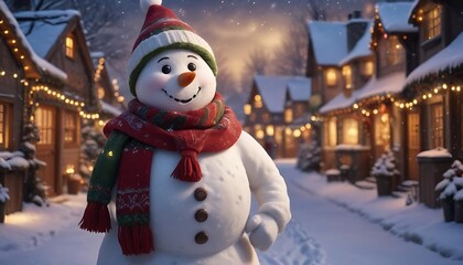 Obraz premium A beautiful Snowman standing in a snowy village