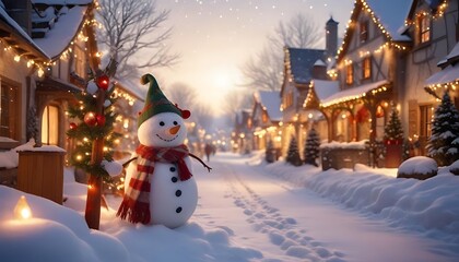 Obraz premium A beautiful Snowman standing in a snowy village