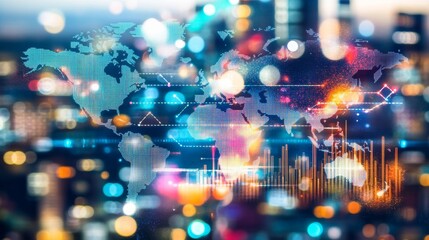 Global Trade Under Pressure: Double Exposure of World Map with Rising Costs Graph
