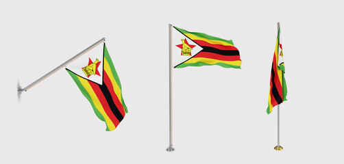 Obraz premium The flag of Zimbabwe has a transparent background and three flags of different styles.
