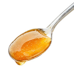 Honey on a spoon, white isolate background, transparent background