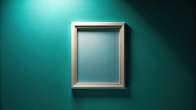 Minimalist empty frame on teal wall