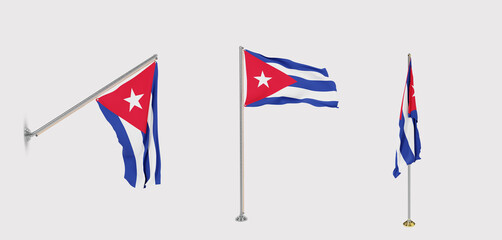 The flag of Cuba has a transparent background and three flags of different styles.