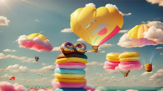  colorful donuts with icing and balloons 