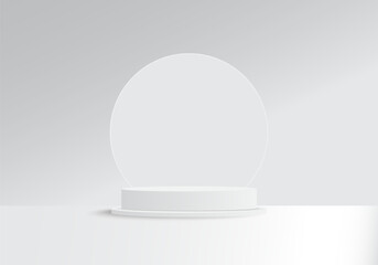 Product display, White podium and background with abstract minimal scene for product and brand presentation, Abstract podium composition, White background copy space, 3d vector illustration.