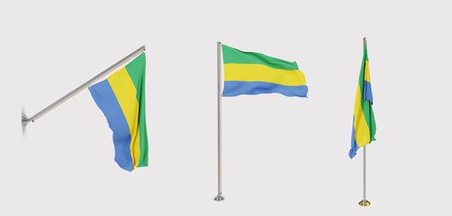 The flag of Gabon has a transparent background and three flags of different styles.