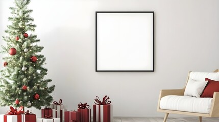 Christmas mockup frame,mockup posters in living room Christmas interior.