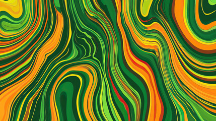 Fototapeta premium 1970s poster green abstract ripples and waves background. 70s Xmas retro wall decoration, trendy, colorful. Vintage wall art for interior, wallpaper, backdrop, card