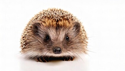 Obraz premium hedgehog is a brown spiny mammal of the subfamily Erinaceinae the spines which are hollow hairs made stiff with keratin and are not poisonous or barbed. Isolated on white background with copy space