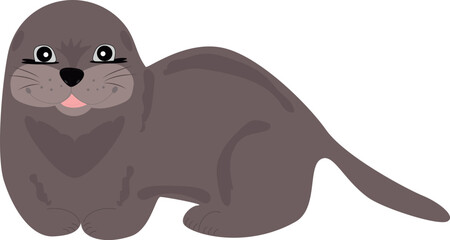 Cute cartoon hand drawn smiling otter. Marine mammals. Vector doodle cartoon picture for your design.