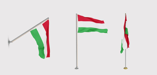 The flag of Hungary has a transparent background and three flags of different styles.