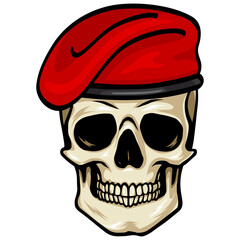Military Skull Red Beret Army Logo Design Illustration