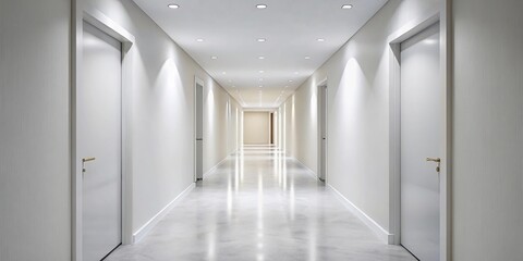 Minimalist hallway mockup with flawless white walls point of view