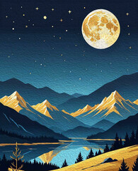 Oil painting . Mountain landscape . Pattern to print for wall decorations.