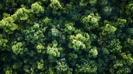 Fototapeta premium Green forest from above, showcasing fresh spring foliage.