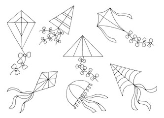 Kite set black white isolated illustration vector
