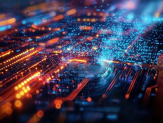 Abstract technology background with vibrant colors and data flow, illustrating digital advancements and connectivity.