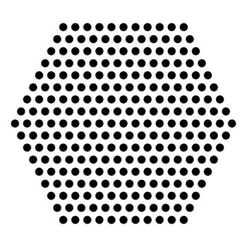 Halftone dotted hexagon design element . Isolated vector spotted mosaic hexangle shape texture
