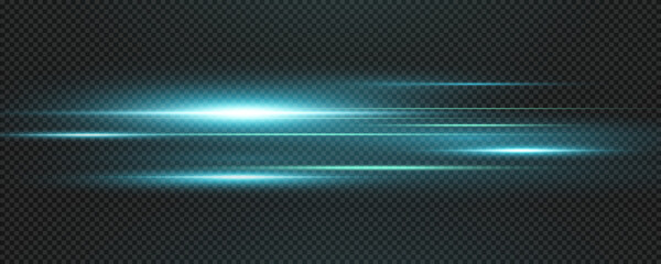 Set of realistic vector blue stars png. Set of vector suns png. Blue flares with highlights. Horizontal light lines, laser, flash.	