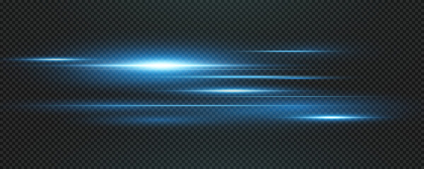 Set of realistic vector blue stars png. Set of vector suns png. Blue flares with highlights. Horizontal light lines, laser, flash.