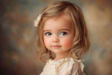 Fototapeta premium studio photo of a little girl 1 year old, contrasting background , clearly visible face