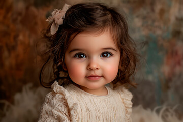 Fototapeta premium studio photo of a little girl 1 year old, contrasting background , clearly visible face