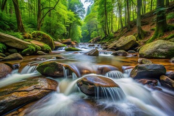 Water flowing over rocks in a forest stream