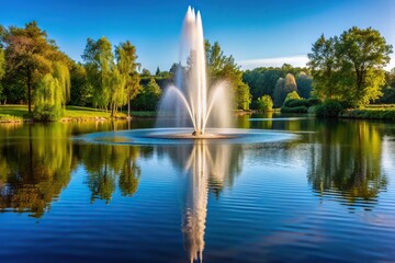 Water fountain in lake reflecting